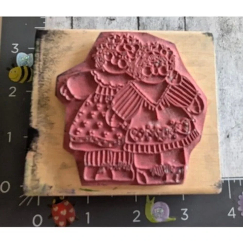 Dots Sister Act Too Q159 Folk Art Stitch Rubber Stamp Wood #E54